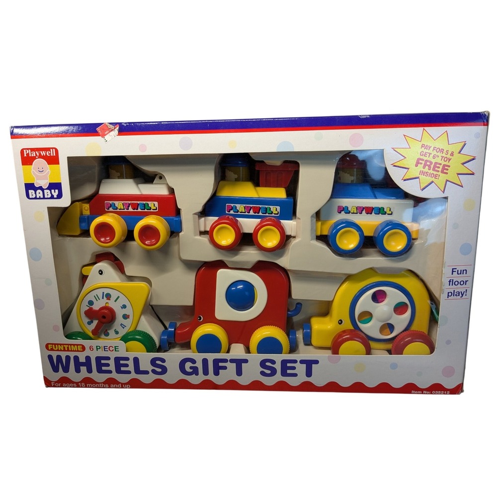 Vintage New 90's Funtime Toy 6 Piece Wheels Gift‎ Set Construction Workers